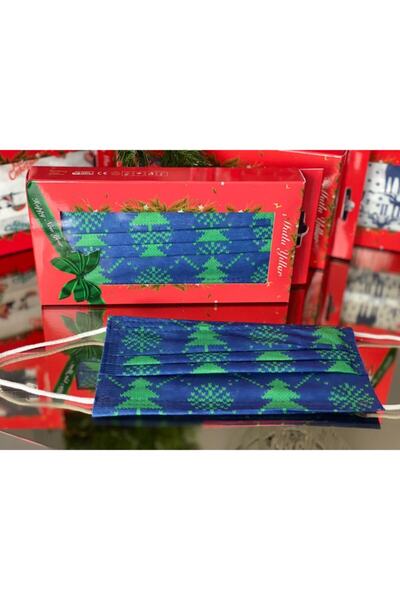 QUEEN AKSESUAR Anul Nou Cadou special de Anul Nou Mască chirurgicală în cutie cu model de plasă de pin 10 bucăți, albastru închis, verde