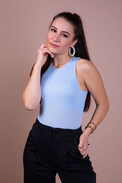 Bidoluelbise Body tricotat cu snap pentru damă, albastru bebeluș