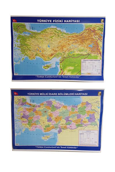Artı خريطة تركيا السياسية المادية مزدوجة الجوانب 70x100