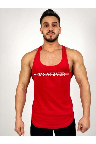 Black İstanbul Black - Men's Red Whatever Printed Gym Athlete