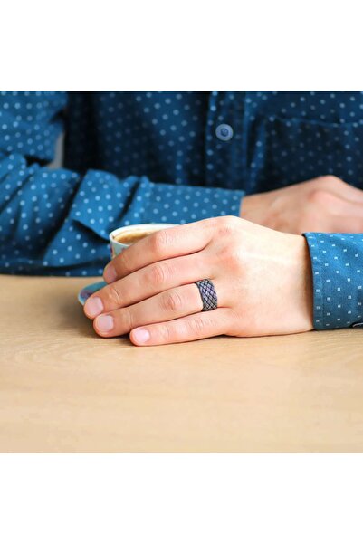 Tesbihane Unisex Gri Renkli 1000 Ayar Gümüş Trabzon El Örmesi Kazaz Yüzük