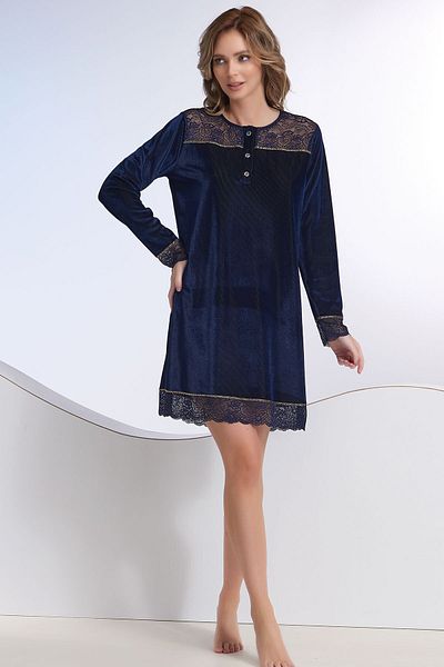 Sevim Women's Navy Velvet Nightgown
