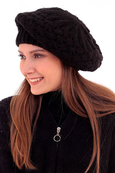 Deafox Schwarzes Strick-Maler-Barett für Damen