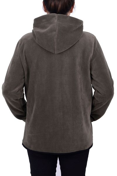 GHASSY CO. Women's Khaki Hooded Zippered Fleece Sweatshirt