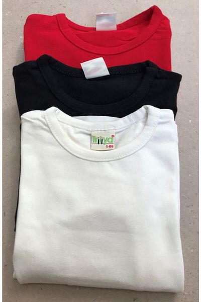 özdemirli bebe Unisex Kids Cream Red Black Lycra Basic Long Sleeve T-Shirt Pack of 3