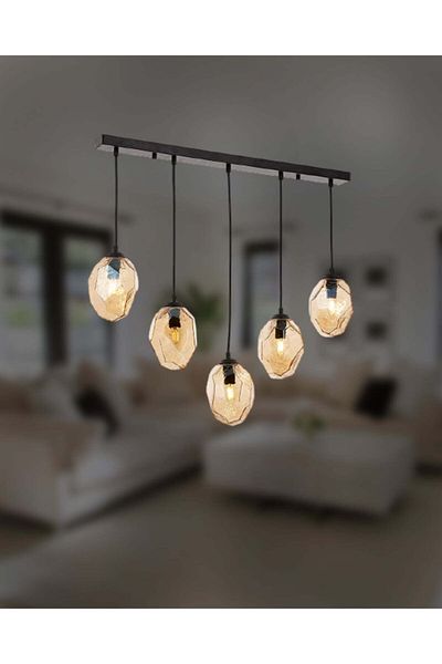 Tavcam Yakut 5-Piece Pendant Lamp Chandelier Row - Black
