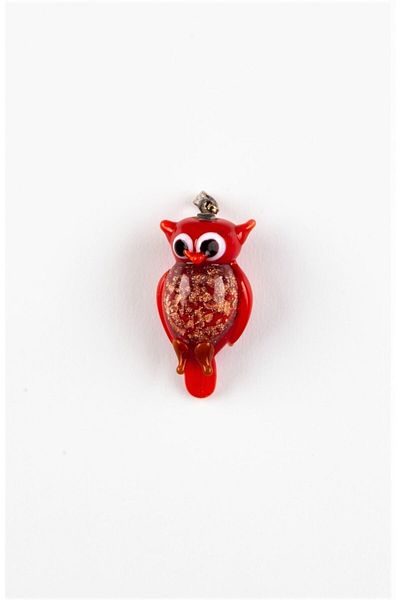 Dünyadan Hediyeler Murano Glass Glitter Owl Necklace Red