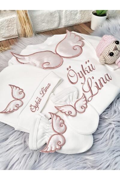 Anne kalbi elimde Kız Bebek Pembe Kanatlı Tulum