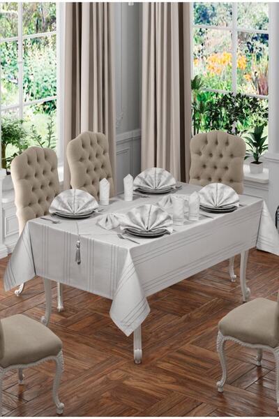 Abacı Home Gray 12 Seater Luxury Colber Tablecloth Set
