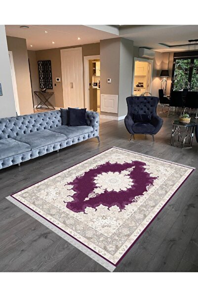 NaRStore Home Decoser 2004 Klasik Desen Mor Kaymaz Pamuk Tabanlı Yıkanabilir ...