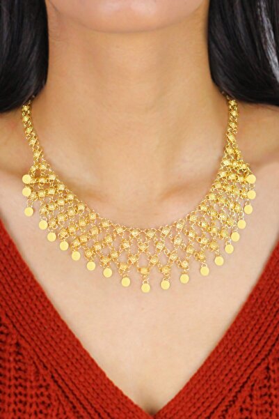 Midyat Nurtaş Gümüş Dört Sıra Altın Kaplama Kişniş Midyat Gümüş Gerdanlık Kolye