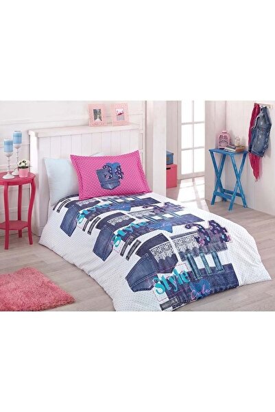 Özdilek Синьо-рожевий односпальний комплект постільної білизни