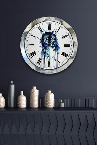 Kasva Concept Gift 36 cm Chrome Metal Wolf Wall Clock