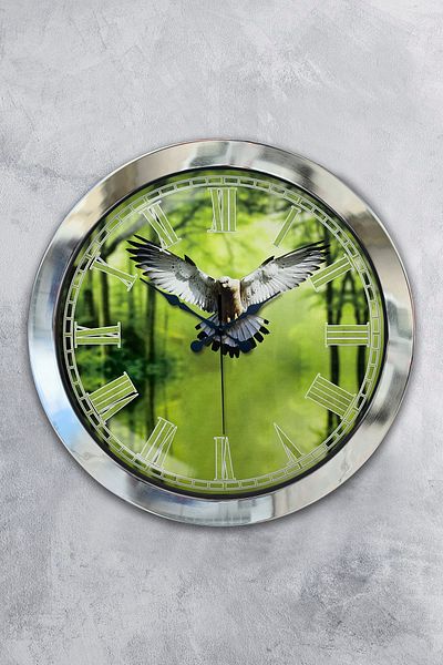 Kasva Concept Gift 36 cm Chrome Metal Eagle Wall Clock