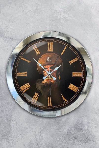 Kasva Concept Gift 36 cm Chrome Metal Pirate Wall Clock