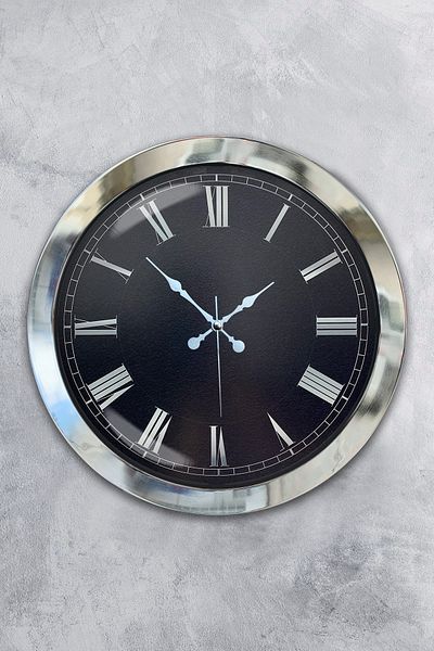 Kasva Concept 36 cm Chrome Metal Black Color Wall Clock