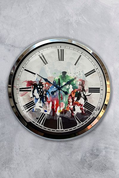 Kasva Concept 40 cm Chrome Metal Super Heroes Wall Clock