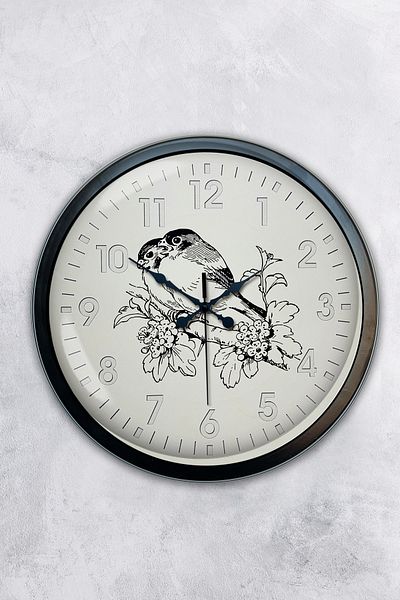 Kasva Concept Gift 40 cm Black Metal Birds Wall Clock