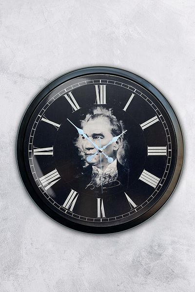 Kasva Concept Δώρο 40 εκ. Μαύρο Μεταλλικό Ρολόι Τοίχου Ataturk