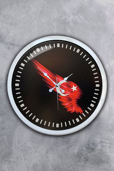 Kasva Concept 40 cm White Metal Turkish Flag Wall Clock