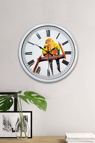 Kasva Concept Gift 40 cm White Metal Bird Wall Clock