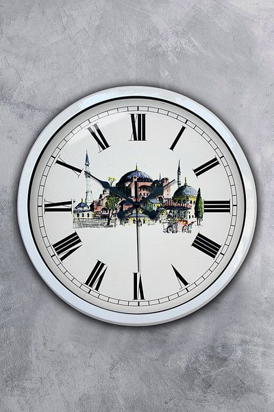Kasva Concept 40 cm White Metal Hagia Sophia Themed Wall Clock