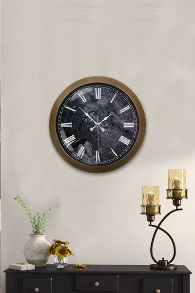 Kasva Concept 36 cm Antique Metal Roman Marble Pattern Wall Clock