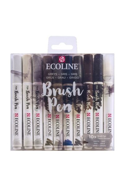 Talens Ecoline Brush Pen Brush Tip Pen Set 10 Colors Gray Colors