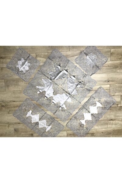 bursa çeyiz Gümüş Azra Kadife Fransız Dantelli 5 Parça Salon Takımı