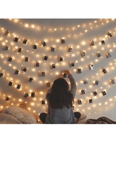 Happyland Peri Led Işık 5 Metre Sarı Pilli + 25 Adet Küçük Mandal Mandallı