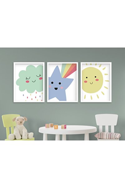 Ya&mu Tablosetleri 3 Adet 33 X 44cm Büyük Boy Ahşap Beyaz Çerçeveli Bebek, Ço...