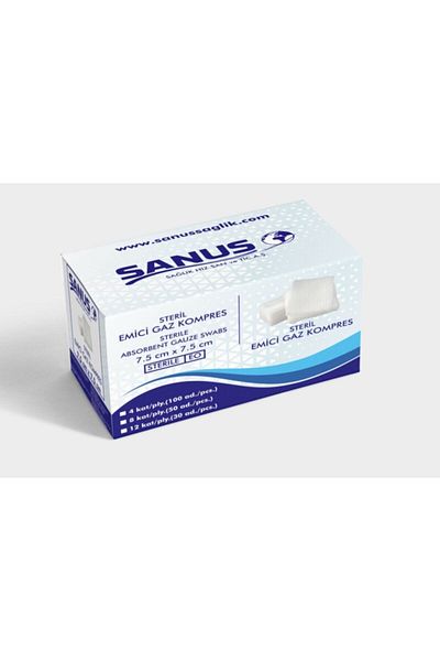 SANUS ضاغط شاش معقم عالي الامتصاص 7.5*7.5 {1 صندوق} (100 قطعة)