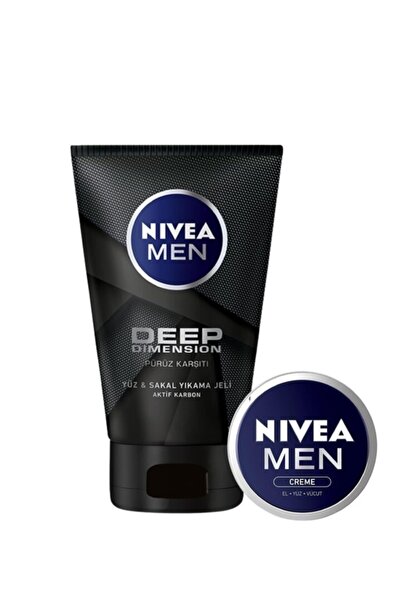 NIVEA Deep Men Yüz & Sakal Yıkama Jeli 100ml + Men Yüz Kremi 30 Ml