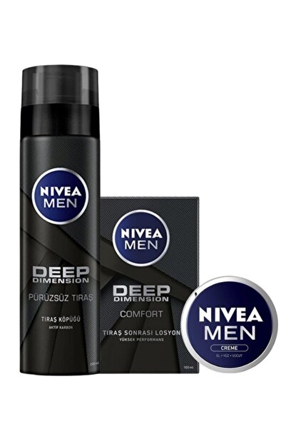 NIVEA Deep Men Tıraş Losyonu 100 Ml + Tıraş Köpüğü 200 Ml + Men Yüz Kremi 30 Ml