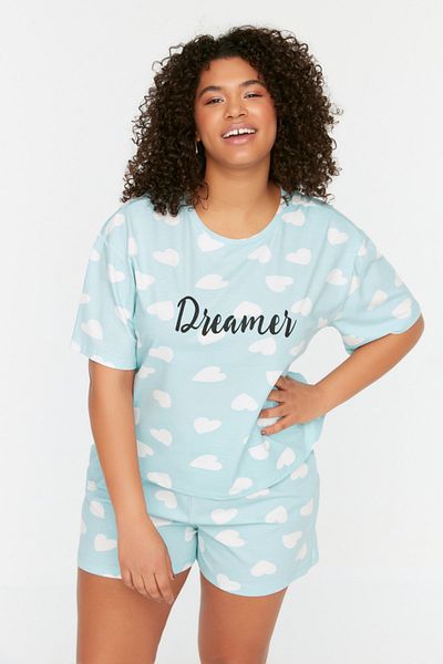 Trendyol Curve Große Größen in Pyjama-Set - Blau - Herz