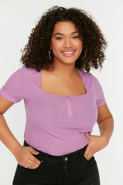 Trendyol Curve Lilac Square Collar Zippered Knitted Blouse TBBSS22BZ00005