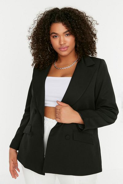 Trendyol Curve Schwarze gewebte Blazerjacke mit Doppelverschluss TBBSS22CE0180