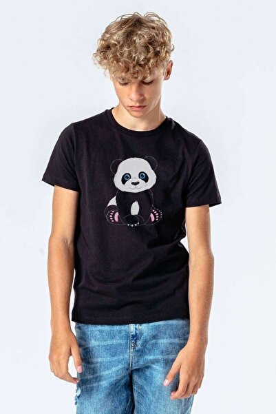 QIVI Panda Štampano unisex dečija crna majica
