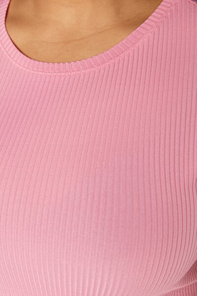 Trendyol Curve Plus Size Dusty Rose Crop Crew Neck T-shirt - Tbbss22Ts2107