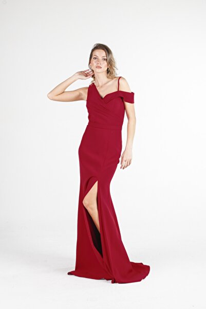 ALİS DRESS Bordo Tek Omuz Balık Elbise