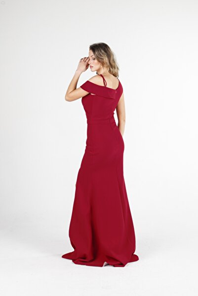 ALİS DRESS Bordo Tek Omuz Balık Elbise