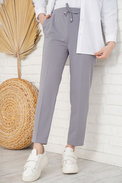 benguen Γκρι Skinny Leg - Λεπτομερές σχοινί ελαστικό παντελόνι μέσης
