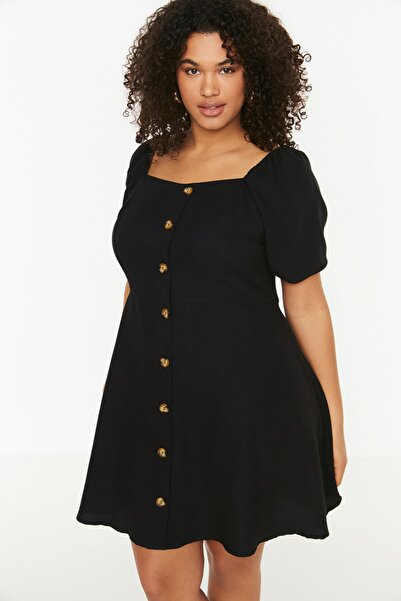 Trendyol Curve Fekete szőtt elöl gombos ruha TBBSS22EL1673