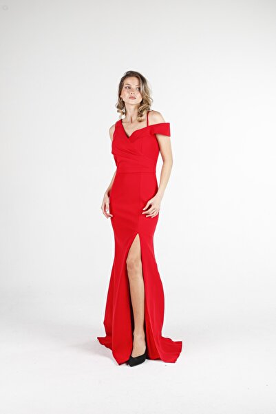 ALİS DRESS Kırmızı Tek Omuz Balık Elbise