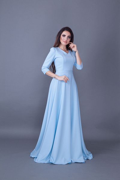 Bidoluelbise Women's Baby Blue Maxi Length V-Neck Dress