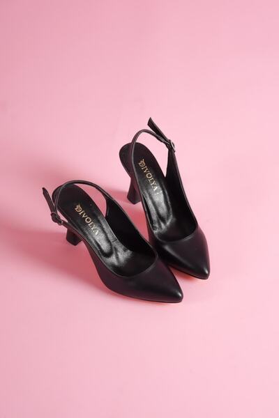 DİVOLYA Rozalinda Black Pointed Front Daily Use Heeled Shoes