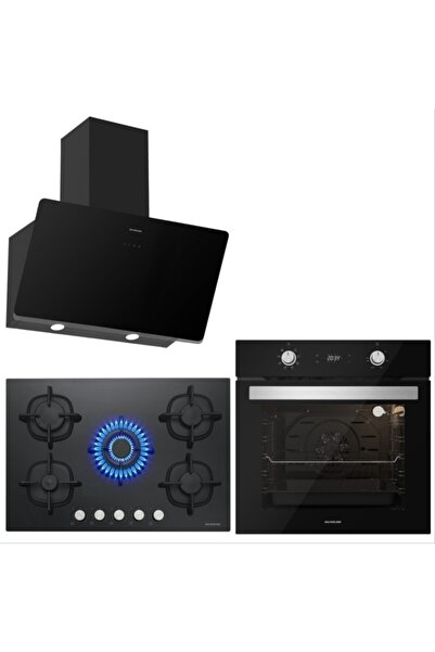 Silverline Siyah Cam Ankastre Set Bo6504b01-cs5426b01-3457 Soho 80 Cm