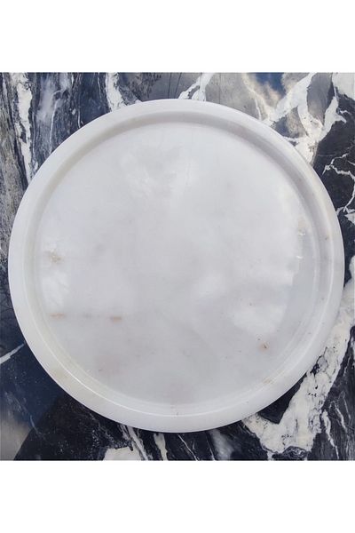 Sümeyra Marble Art Pure White Marble Presentation Tray 23 Cm