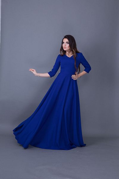 Bidoluelbise Women's Sax Blue Maxi Length V-Neck Dress