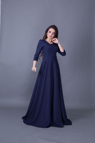 Bidoluelbise Women's Navy Blue Maxi Length V-Neck Dress